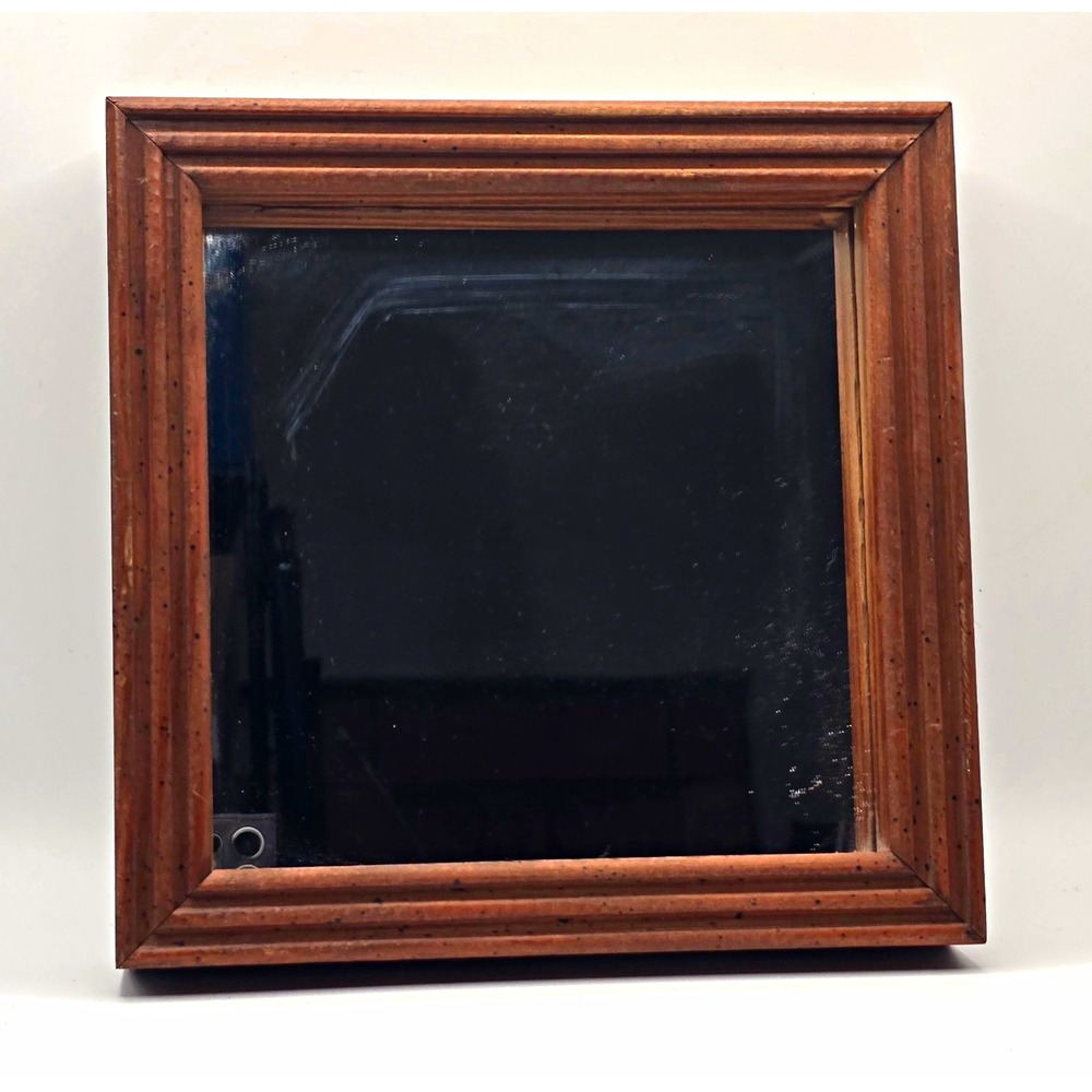 Brown Wood Square Mirror , 8x8 Wall-Mounted 2 ways